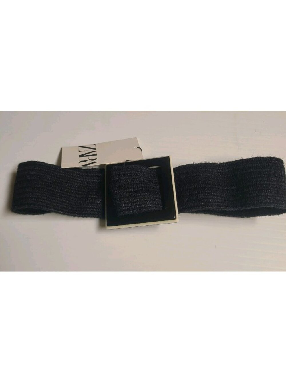 Zara  Belt Women’s Jute Square Buckle Black Belt 30
